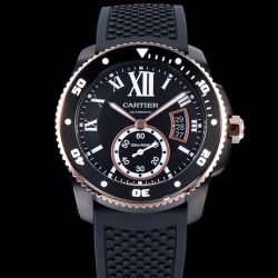 CARTIER 까르띠에 칼리브 드 블랙 다이얼 오토매틱 무브먼트 car0711 "다이버 카본 워치" 42mm 스틸 ADLC 러버 서브 세컨즈 블랙 다이얼 오토매틱 무브먼트 car1026- Cartier Calibre de Cartier Diver Carbon Watch!! Black Dial Automatic Movement
