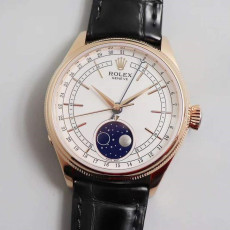 ROLEX 로렉스 셀리니 신형 문페이즈 로즈골드 화이트 다이얼 블랙 레더 스트랩