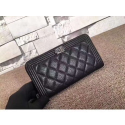 CHANEL 샤넬 보이 캐비어 빈티지은장 지퍼돌이 장지갑