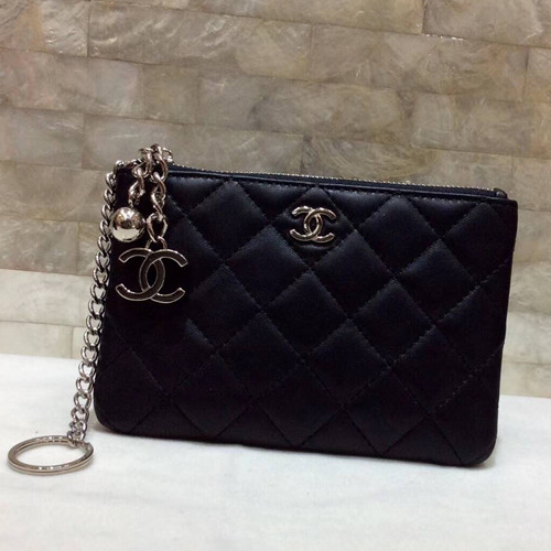 CHANEL 샤넬 램스킨 은장 동전&카드지갑 AS1008-2