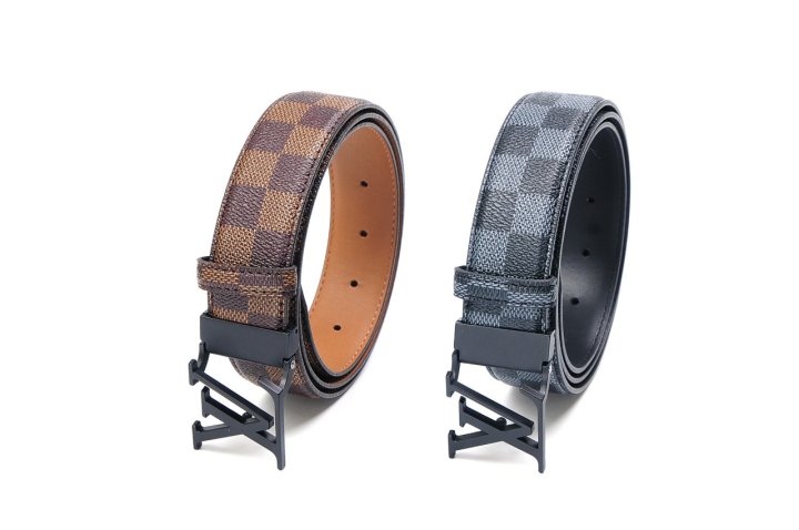 LOUIS VUITTON 루이비통  LV 매트블랙 버클 다미애 자가드 벨트