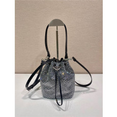 PRADA 프라다 크리스털 장식 새틴 스몰 버킷백 1BE067