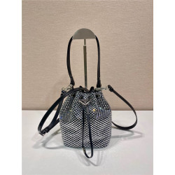 PRADA 프라다 크리스털 장식 새틴 스몰 버킷백 1BE067
