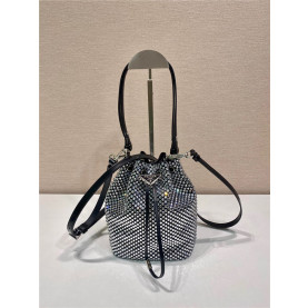 PRADA 프라다 크리스털 장식 새틴 스몰 버킷백 1BE067