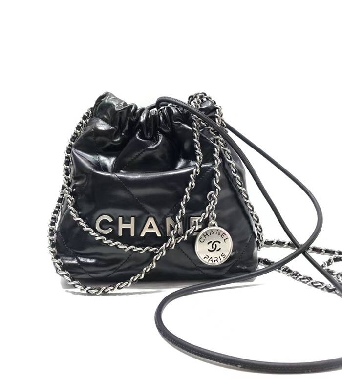 CHANEL 샤넬 샤이니 카프스킨 실버메탈 핸드백 미니 AS3263