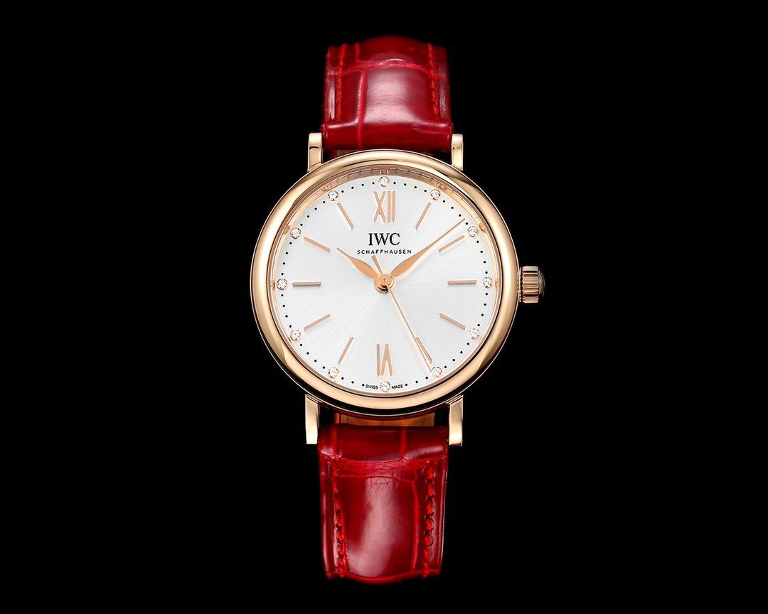 IWC 아이더블유씨 포르토피노 34 로즈골드 화이트다이얼 레드스트랩