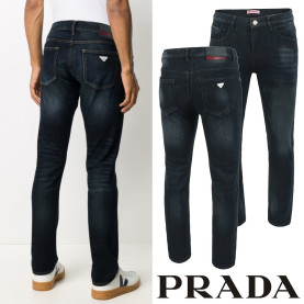 PRADA 프라다 화이트 트라이앵글 진청 슬림진