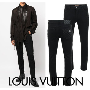 LOUIS VUITTON 루이비통 포켓 다미 자수로고 블랙 슬림진