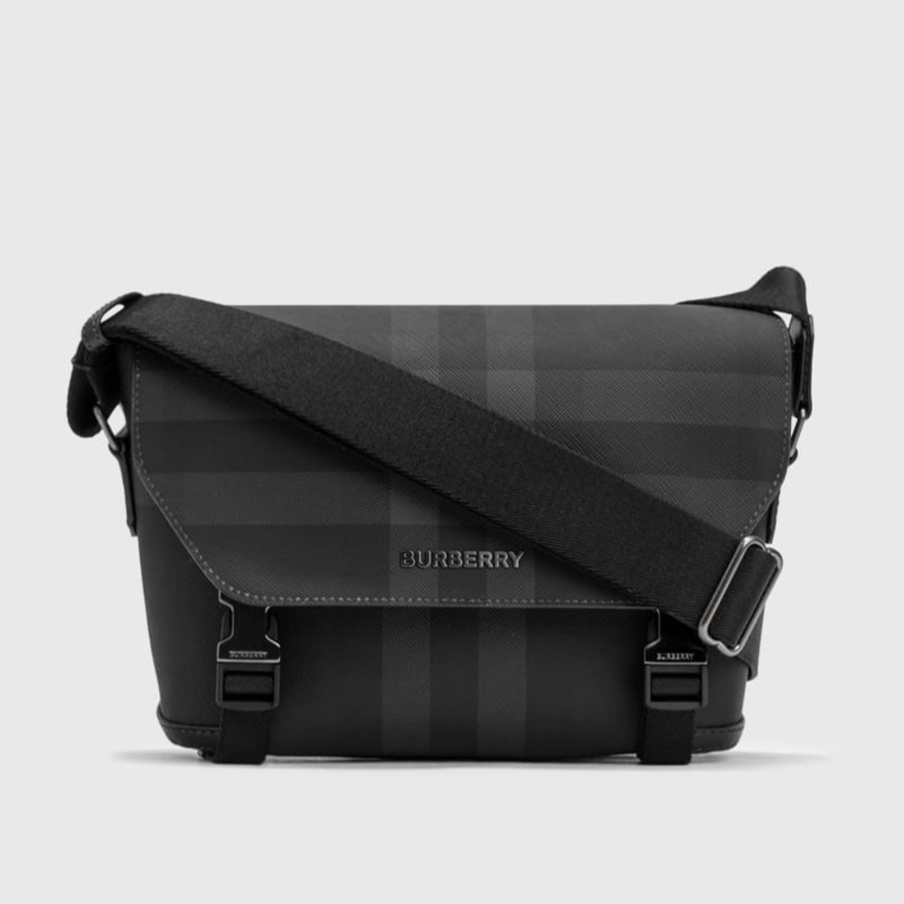 BURBERRY 버버리 차콜 체크 레더 스몰 메신저백 80653351