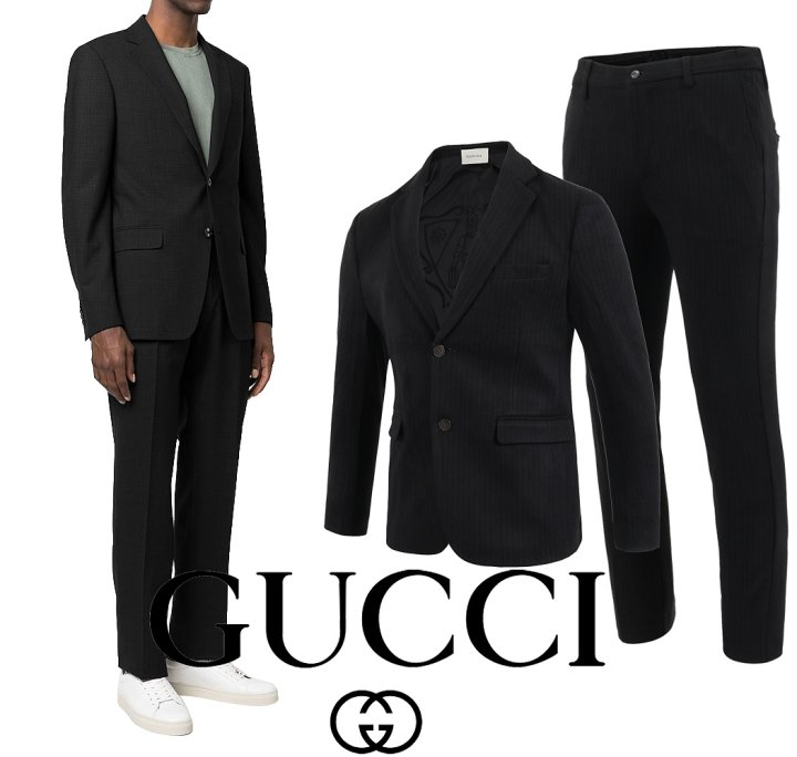 GUCCI 구찌 스트라이프 싱글 모직 슬림 슈트