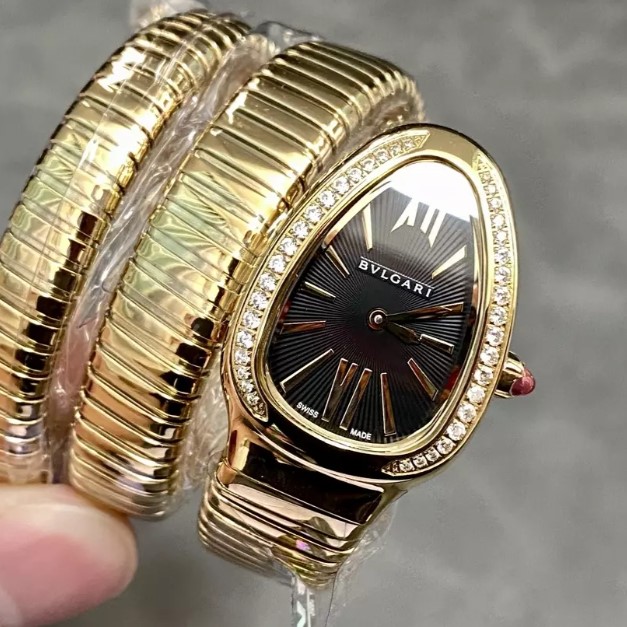 BULGARI 불가리 세르펜티 투보가스 골드 다이아몬드 블랙다이얼 103002