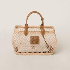 MIUMIU 미우미우 가죽 트리밍 우븐 패브릭 핸드백 5BA285