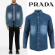 PRADA 프라다 클래식 투포켓 트라이앵글 워싱 데님셔츠