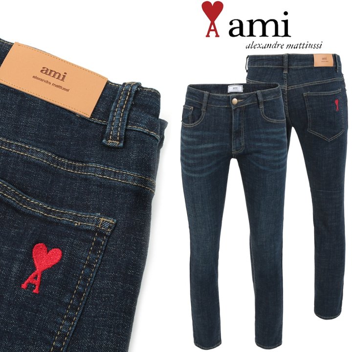 AMI 아미 드 꾀흐 진청 워싱 슬림진