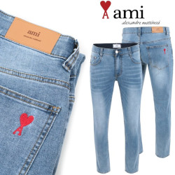 AMI 아미 드 꾀흐 연청 워싱 슬림진