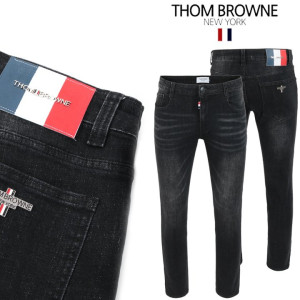 THOM BROWNE 톰브라운 삼색레더패치 스틸 흑청워싱 슬림진