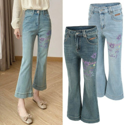 BALENCIAGA 발렌시아가 플라워 9부 나팔 워싱진