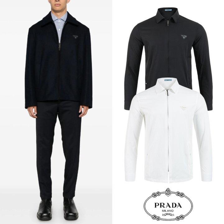 PRADA 프라다 클래식 레더 트라이앵글 집업 저지 셔츠