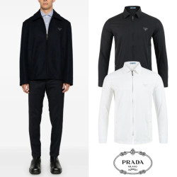 PRADA 프라다 클래식 레더 트라이앵글 집업 저지 셔츠