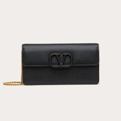 VALENTINO 발렌티노 브이로고 시그니처 메탈릭 그레인 카프스킨 체인 지갑 4COLOR