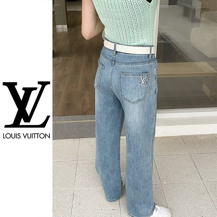 LOUIS VUITTON 루이비통 엘라 로고 와이드 청바지
