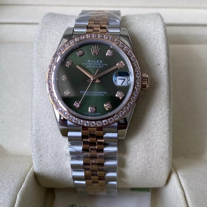 ROLEX 로렉스 여성용 데이저스트 그린 다이얼 다이아베젤 콤비 SS/RG 31mm 278381