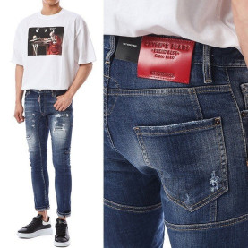 DSQUARED2 디스퀘어드2 케이튼 레더 레드 패치 타이티 바이커진