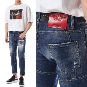 DSQUARED2 디스퀘어드2 케이튼 레더 레드 패치 타이티 바이커진