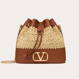 VALENTINO 발렌티노 VLOGO 시그니처 라피아 미니 버킷백