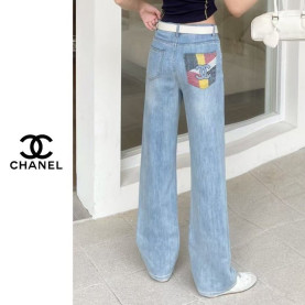 CHANEL 샤넬 이크 패치 연청바지