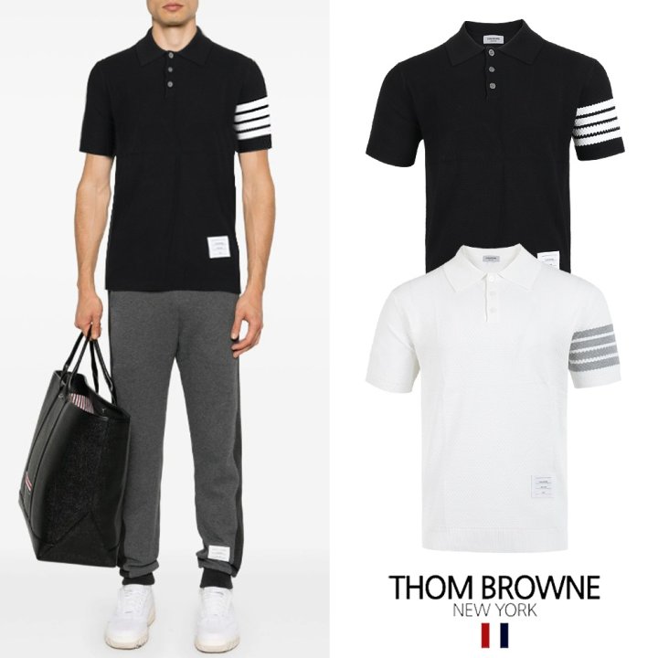 THOM BROWNE 톰브라운 4바 3버튼 카라 니트