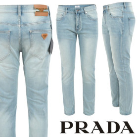 PRADA 프라다 골드 클래식 레더 연청 슬림 일자진