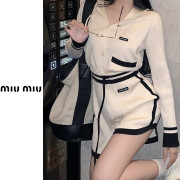 MIUMIU 미우미우 골지 브이 가디건 반바지 세트 2COLOR