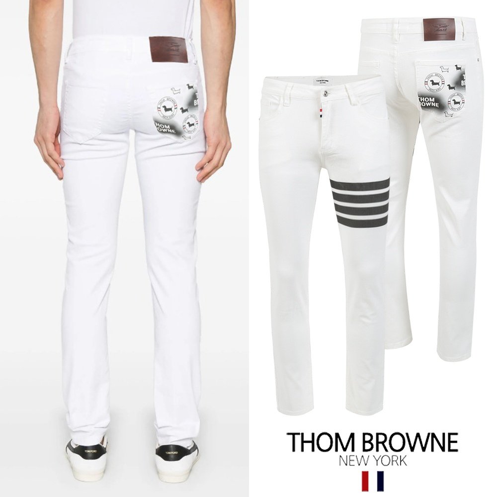 THOM BROWNE 톰브라운 블랙4바 도그스프레이 화이트 슬림진