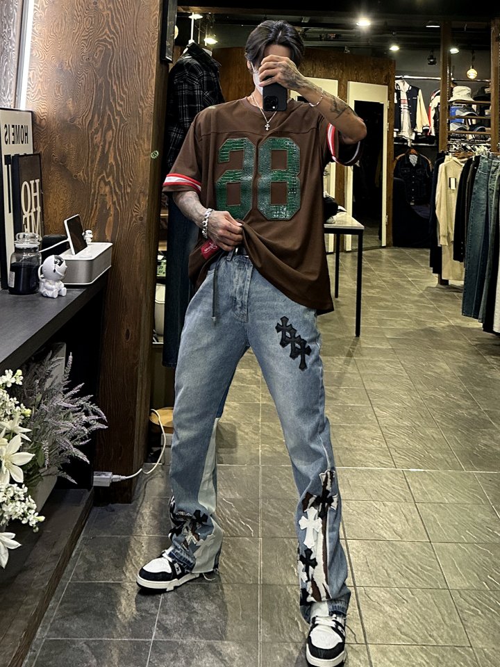 CHROME HEARTS 크롬하츠 멀티 컬러 크로스 플레어 데님