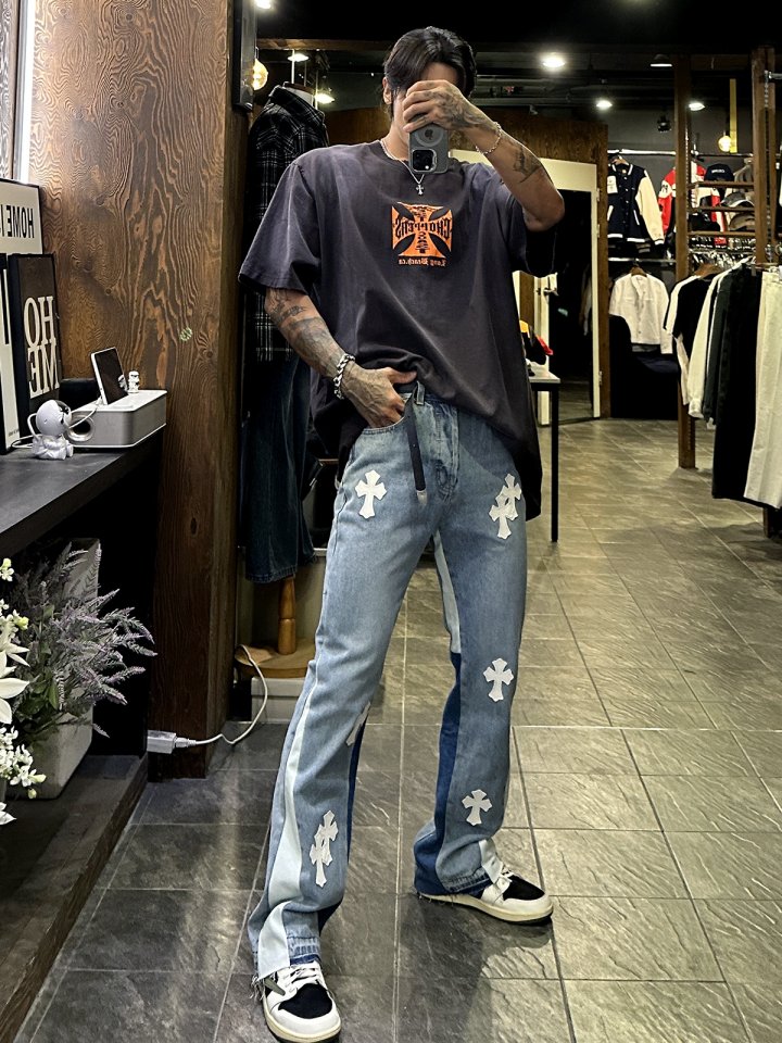CHROME HEARTS 크롬하츠 멀티 크로스 배색 플레어 데님