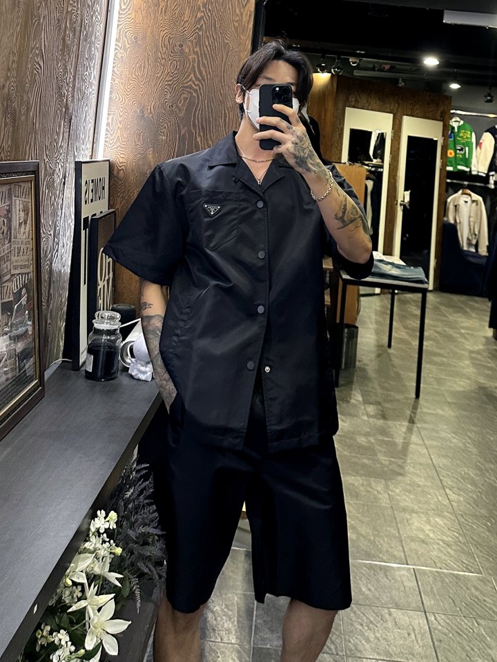 PRADA 프라다 리나일론 오픈 숏 슬리브 셔츠 자켓