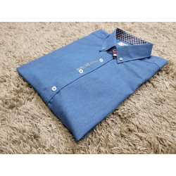 THOM BROWNE 톰브라운 청 슬로그 모던 하프 셔츠