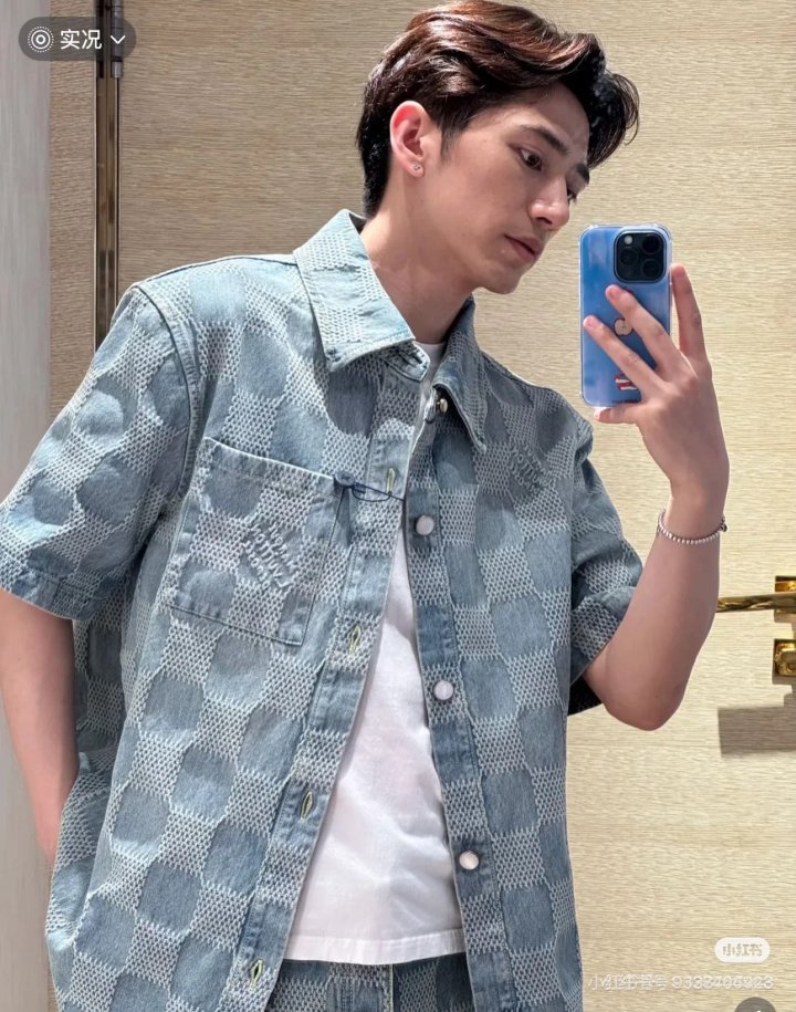 LOUIS VUITTON 루이비통 다미에 3D 라이트 데님 쇼트 슬리브 셔츠 자켓