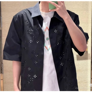 LOUIS VUITTON 루이비통 플라워 엠브로이더드 쇼트 슬리브 셔츠