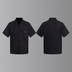 PRADA 프라다 메탈 플레이트 오픈 카라 쇼트 슬리브 셔츠