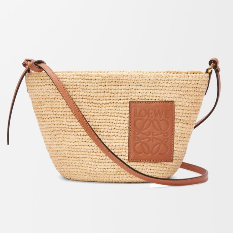 LOEWE 로에베 슬릿 포셰트백 라피아 & 카프스킨