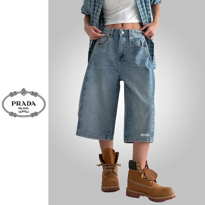 PRADA 프라다 버뮤다 하프 청 반바지