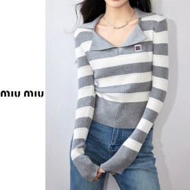 MIUMIU 미우미우 그레이 골지 단가라니트