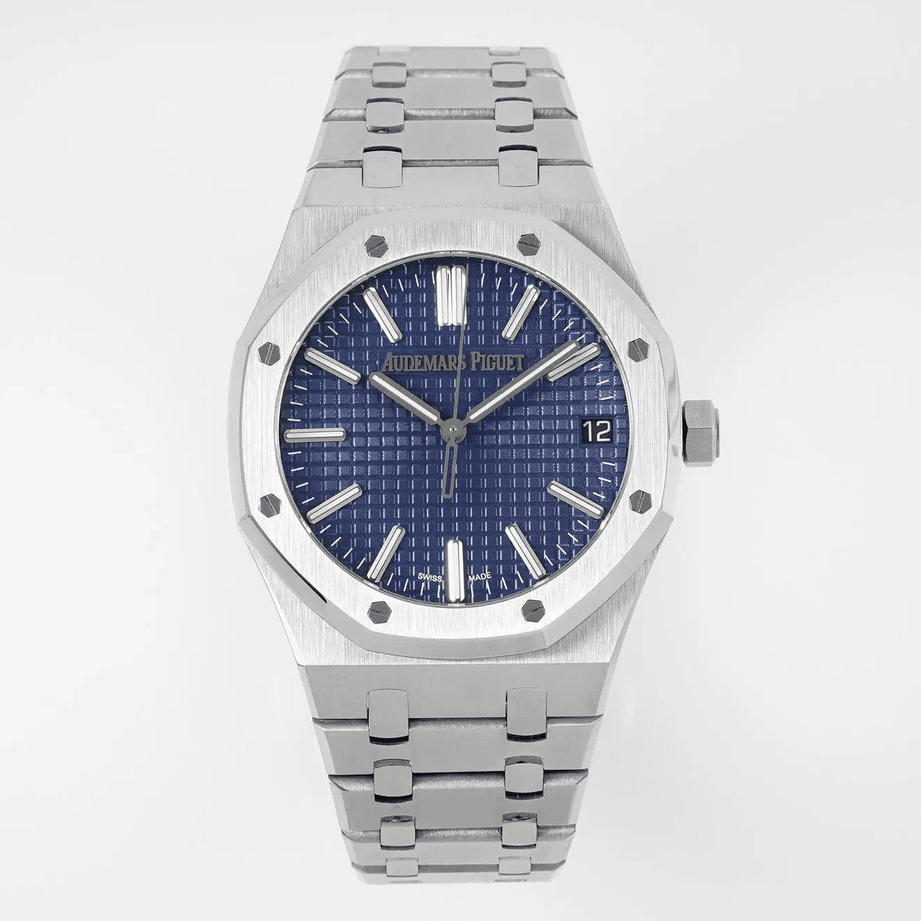 AUDEMARS PIGUET 오데마피게 로얄오크 50주년 한정판 블루 텍스처 다이얼 스틸 SS 브레이슬릿 41mm 15510ST