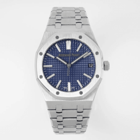 AUDEMARS PIGUET 오데마피게 로얄오크 50주년 한정판 블루 텍스처 다이얼 스틸 SS 브레이슬릿 41mm 15510ST