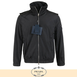 PRADA 프라다 클래식 블랙 삼각로고 빅후드 바람막이