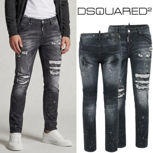DSQUARED2 디스퀘어드2 스틸로고 데미지 블랙 슬림 일자진