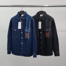 GUCCI 구찌 레더패치 데님 셔츠