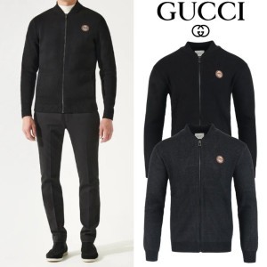 GUCCI 구찌 골드스틸 레더 램스울 니트 집업 2COLOR